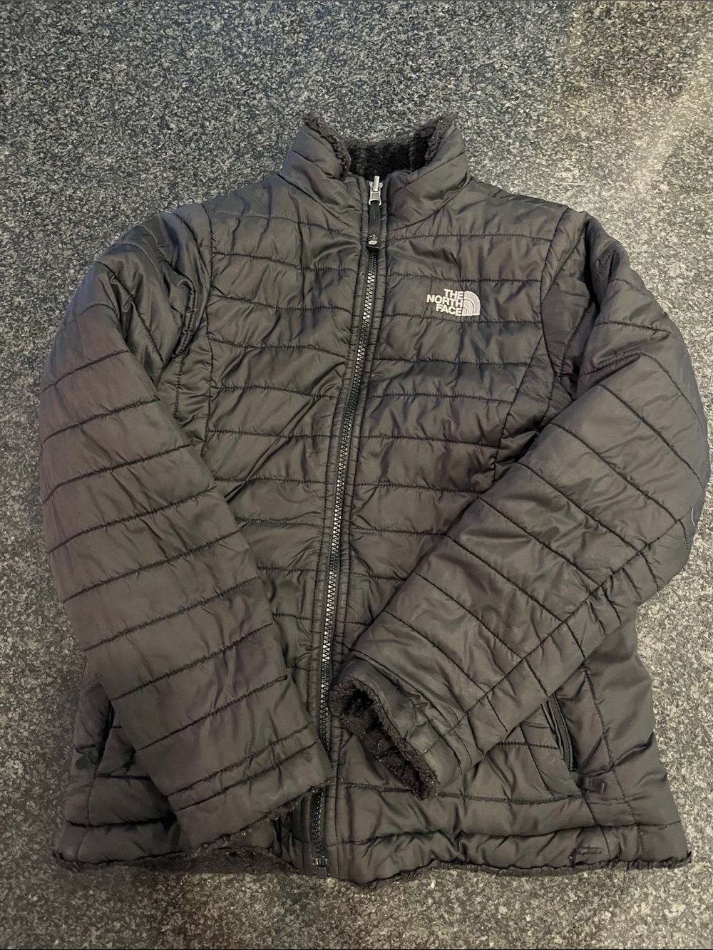 The North Face Girls 14/16 Mossbud Black Quilted Puffer Jacket Reversible